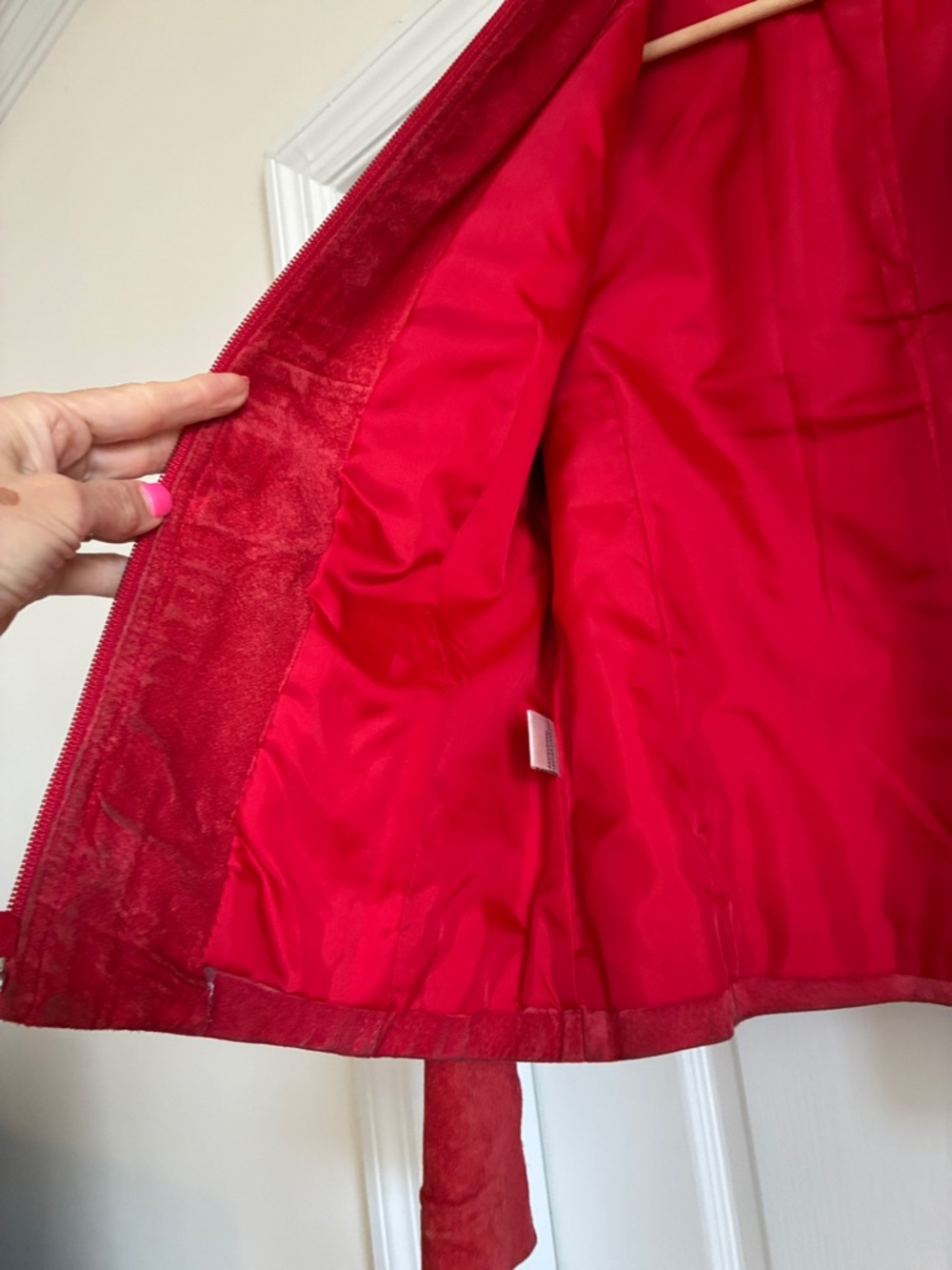 Coastal Cowgirl Yvonne Marie Red Suede Leather Zip-Up Moto Jacket - Size 8 - Picture 9 of 10